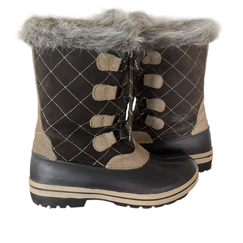 Polar Edge Thinsulate Faux Fur Winter Snow Boots Brown Suede Leather Size 9 - Picture 9 of 17